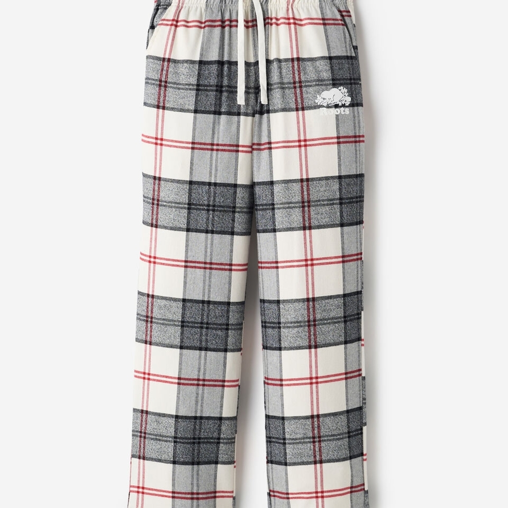 Roots Women's Plaid Flannel Pajama Pants in Cream, Black & Red